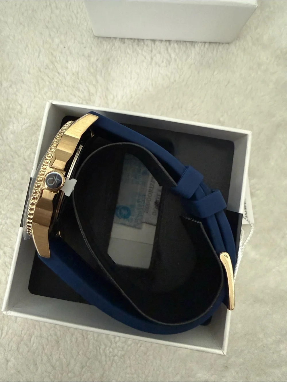 Calvin Klein Navy and Gold Men's Watch with Logo Dial